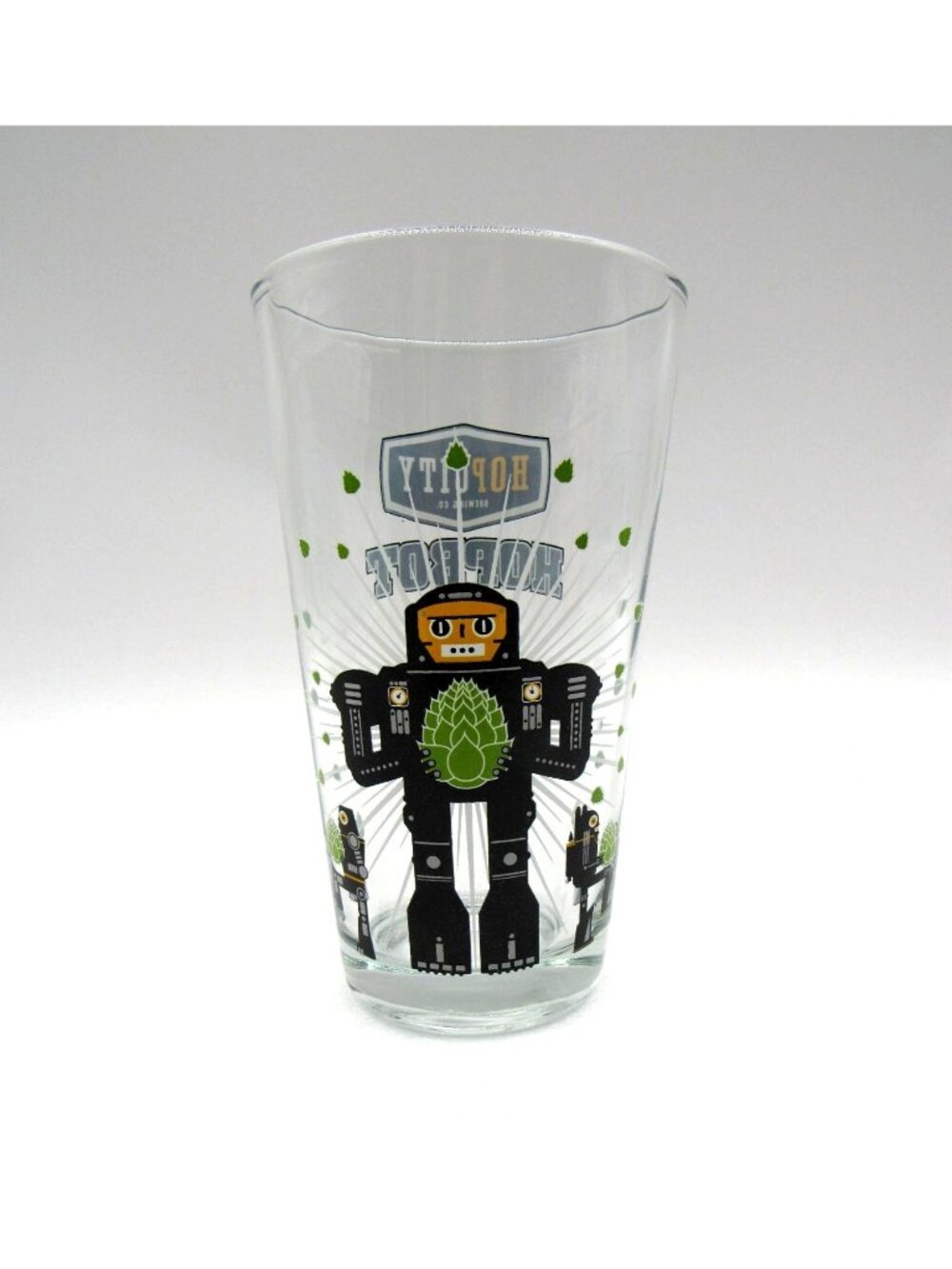 Hop City HopBot Pint Glass Robot Beer Barware Canada